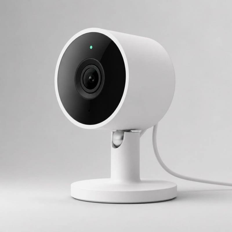 360 Security indoor security camera on a living room shelf