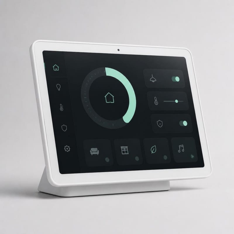 360 Security Smart Hub touchscreen control panel mounted on an entryway wall